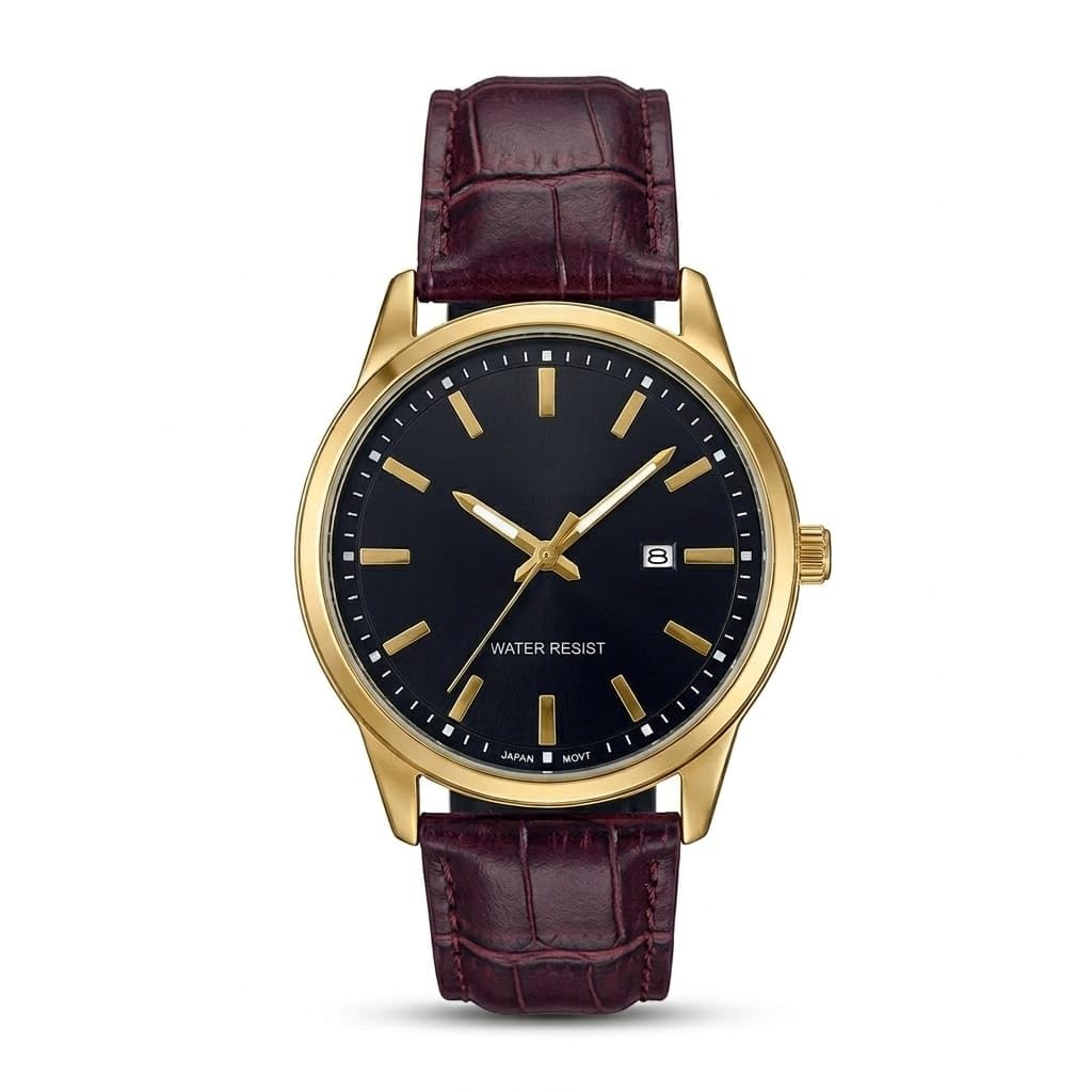 Luxury Men's Watch Leather Band Classic Design - Durable Metal Lock - Suitable for Occasions and Formal - Fashion Style with High Quality