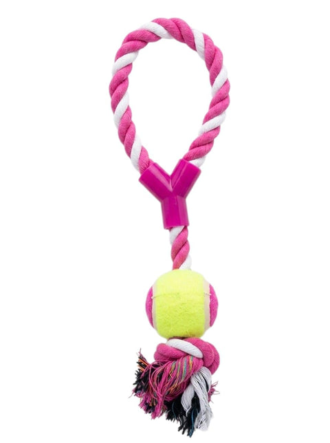 Interactive Pet Tug Toy - Multi-Texture Rope & Tennis Ball Combo - Perfect for Fetch, Tugging, and Teething - Chew Toy for All Breed Dogs - Multi Color Braided Dental Toy. (pink)