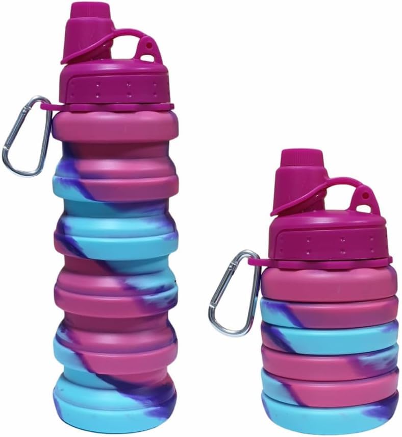 Sports Water Bottle (500ml Collapsible Silicone Water Bottles, Expandable Portable Sports Water Bottle with Carabiner, Leakproof and Reusable (Teal))