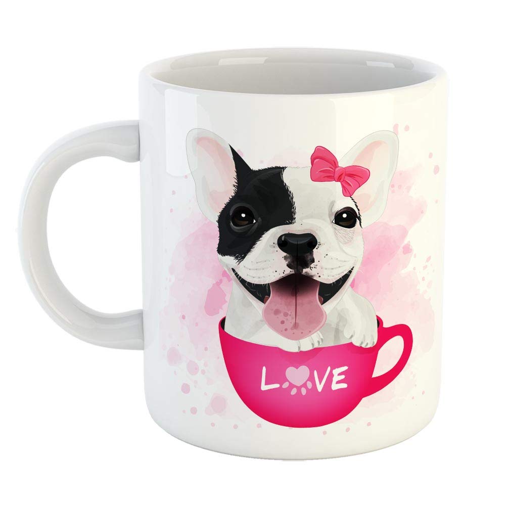 Cute French Bulldog Ceramic Coffee Mug - Best Gift for Kids/Dog Lovers - Color - White (0935)