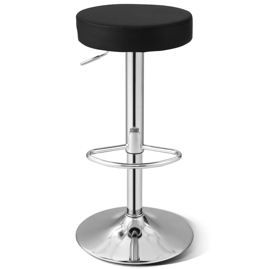 ALMEKAQUZ Round Bar Stool, Adjustable PU Leather Bar Chair with Footrest & Anti-Slip Base, Backless Barstools for Kitchen, Pub Dining Room, Black