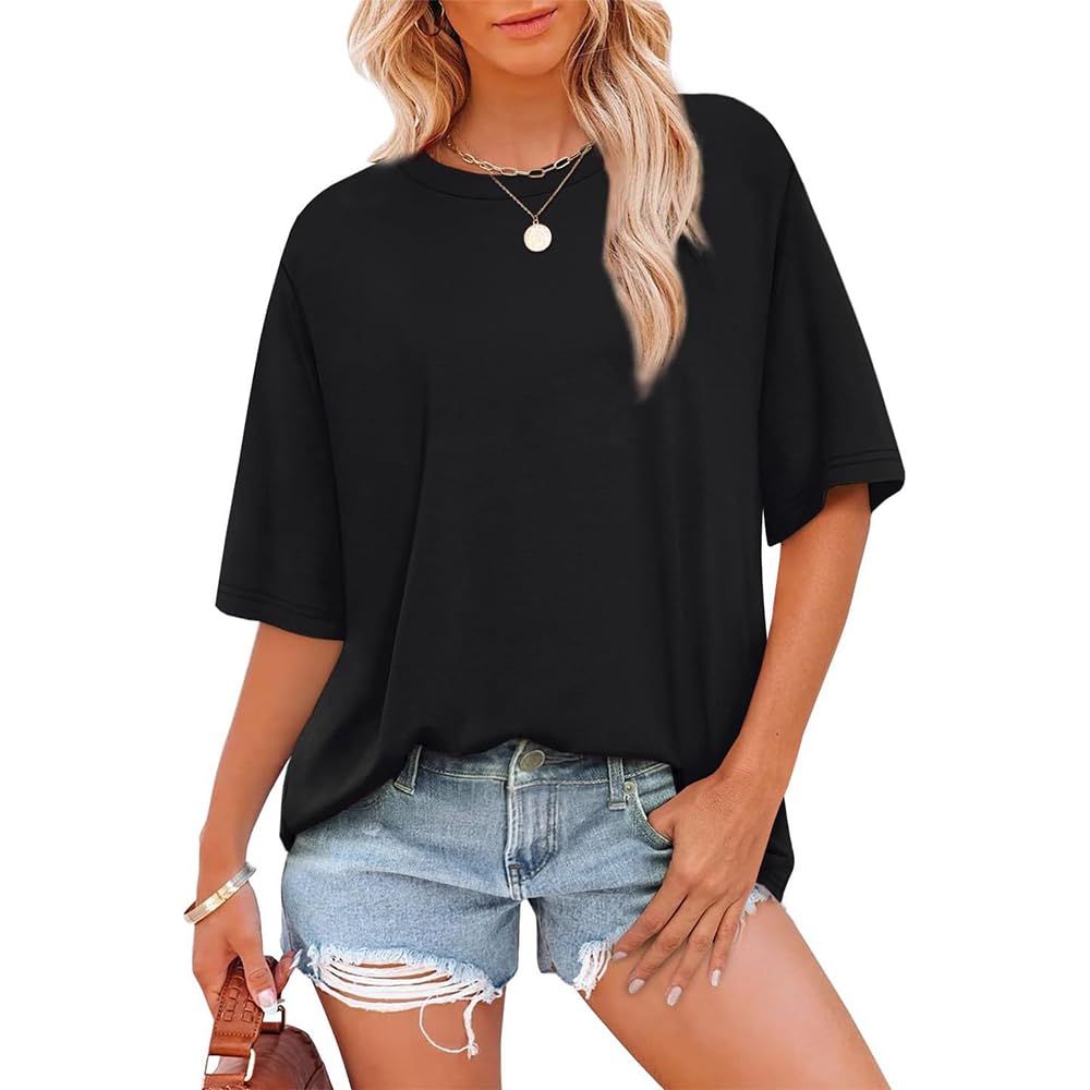 GQ Summer Tops for Women 2025 Short Sleeve Shirts Dressy Casual Crew Neck T Shirts Fashion