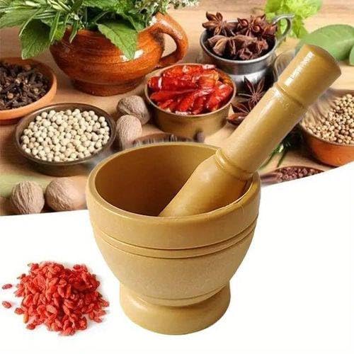 Mortar and Pestle for Spices and Herbs Beige Kitchen Hand Grinder Tool