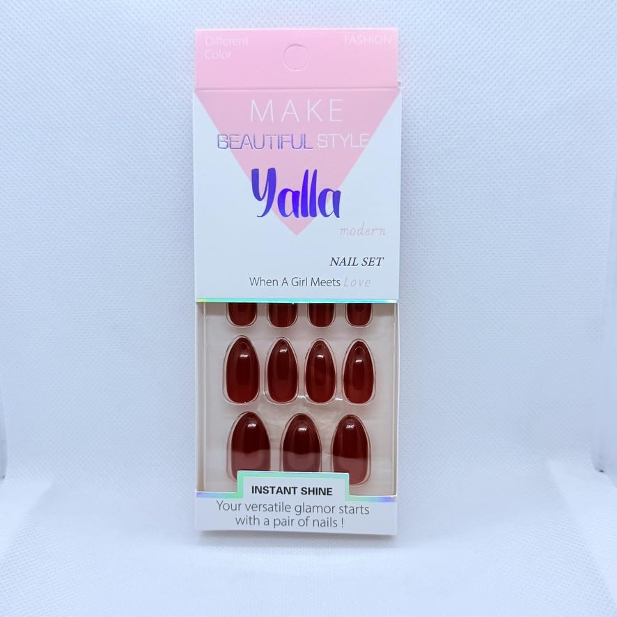 Glossy Press On Nails for Women 10 Dazzling Colors – Reusable Artificial Fake Nails Set – Stick On False Nails with Natural Salon Style Manicure (Dark Red)
