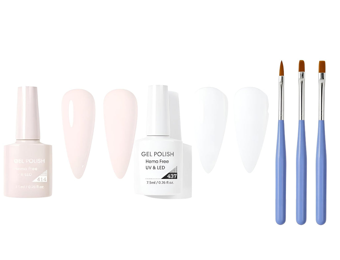 White & Vanilla Cream Gel Nail Polish Set 7.5ml Each with 3-Piece Nail Brush Kit, Glossy UV LED Soak Off Nail Polish for Nail Art, Smooth Neutral Finish for Salon and Home Use (414,437)