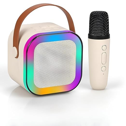 SE HUB K12 Speaker Machine Bluetooth-Compatible Wireless Karaoke Mic Speaker Multi-Compatibility Modes, RGB Lights | Party POP Bluetooth Speaker with Mic (Beige)