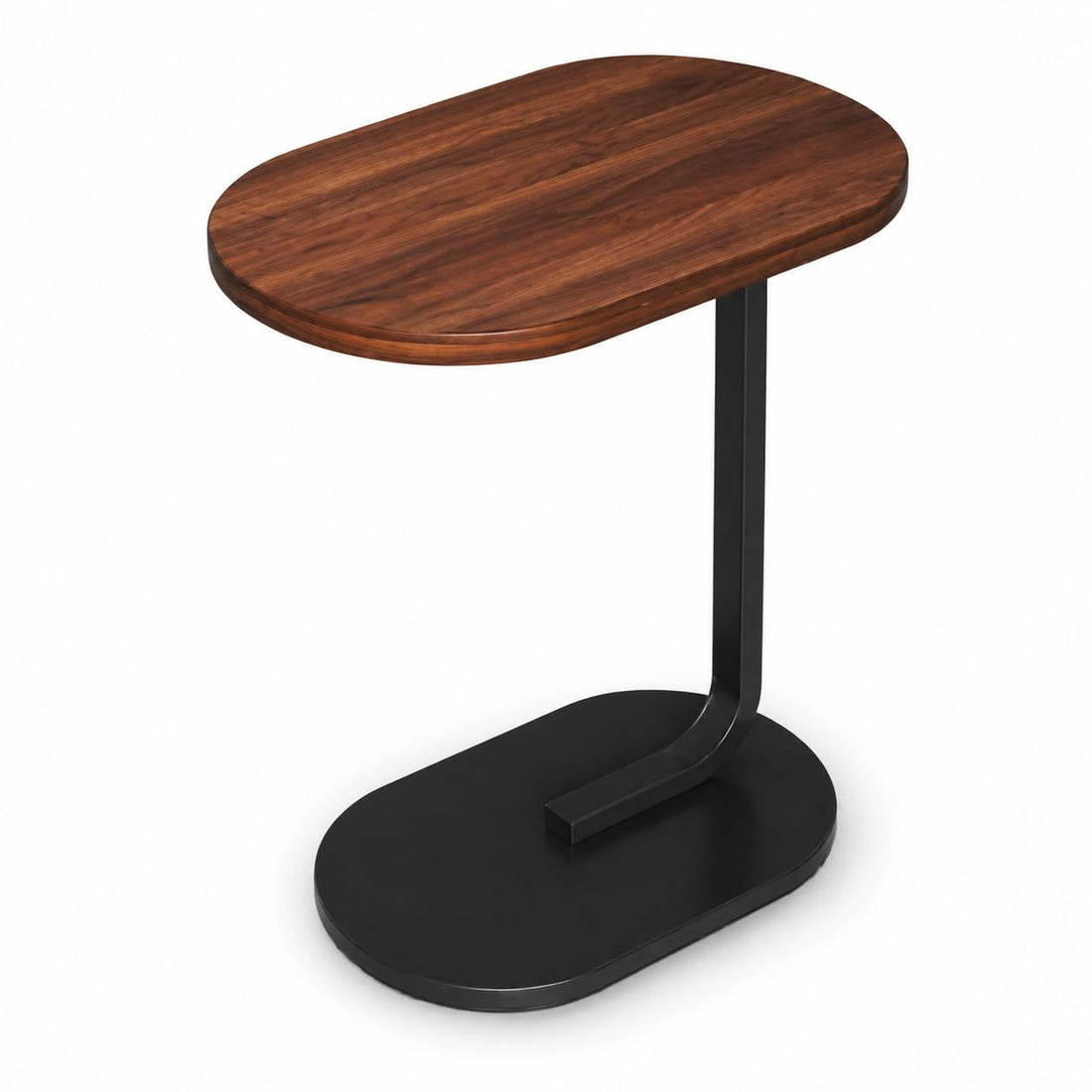 Modern Corner Side Table with Oval Wooden Top and Solid Base, Strong Metal Frame, Space-Saving End Table for Living Room Bedroom Office, Easy Assembly Imported Design 60x40 cm