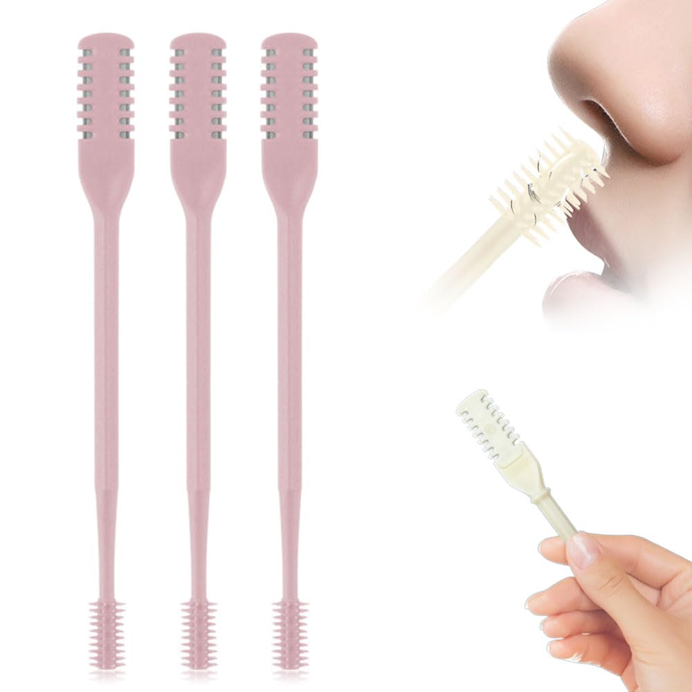 Nasal Hair Cutter, 2024 Upgraded Double Sided Nose Hair Knife, 360 Degree Rotating Portable Manual Nose Hair Trimmer, Nose Hair Remover Tool for Women Men (Pink, 3 Pcs)