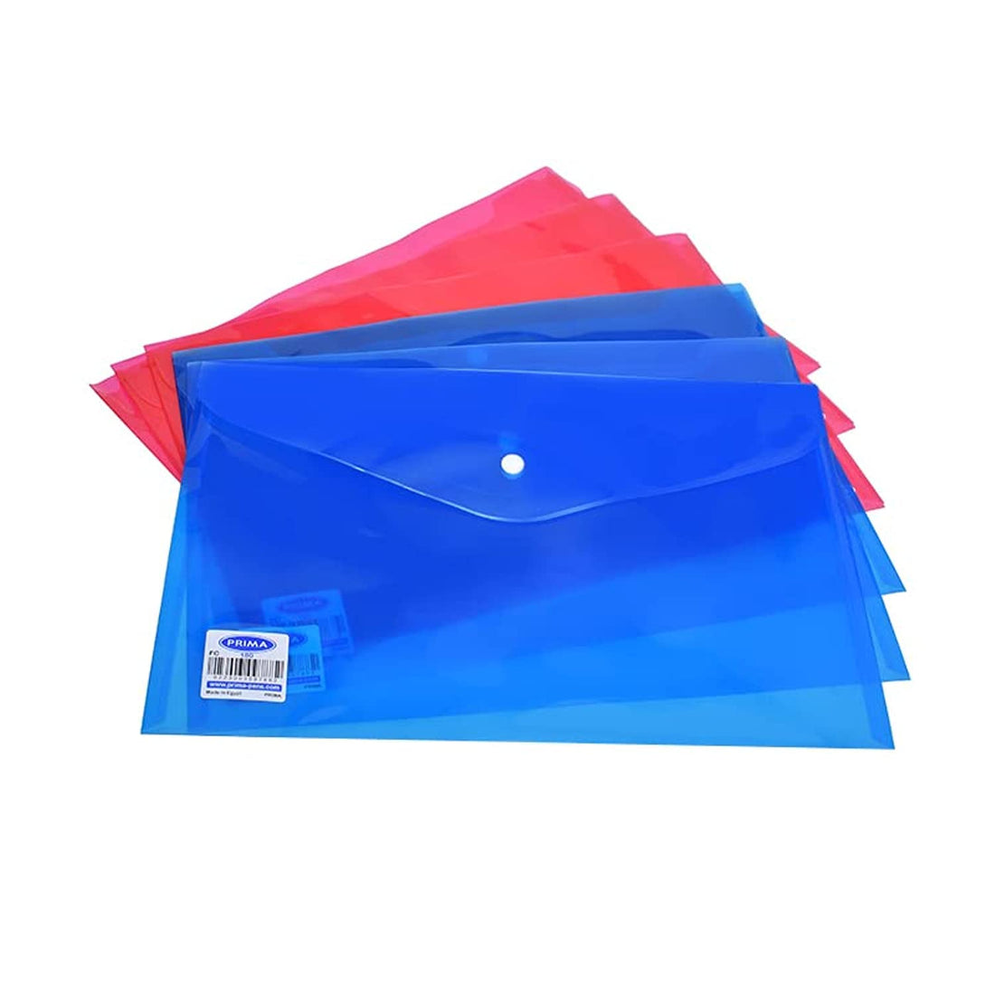 Prima FC-180 Transparent Envelope Folder with Capsule Pack of 6 Pieces 2 - Blue/Red, Modern, File Folder, Plastic, Folder