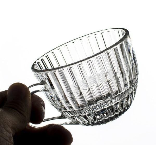 Dollar for Improt Generic Glass Tea Cup Set, 240ml Crystal Pattern, 6-Piece, Clear .db