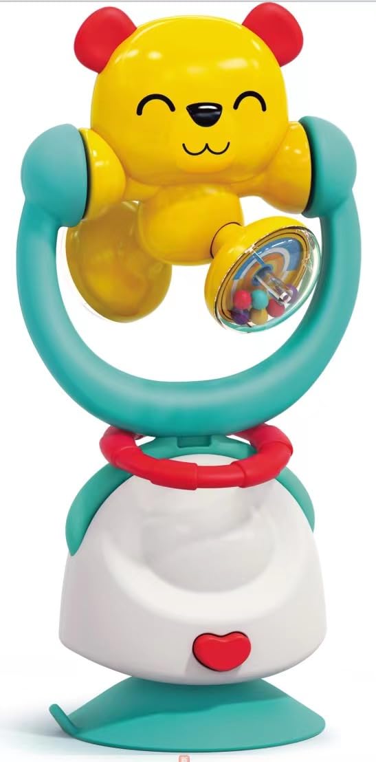 Hola 2in1 Highchair Toys & Baby Rattle Toys Bear, Mealtime Toys, Teething Relief, Fine Motor Skills, Bright Colors, Sensory Toys, Baby Toys, Teether, Animal Rattle, Suction Toys 6M+