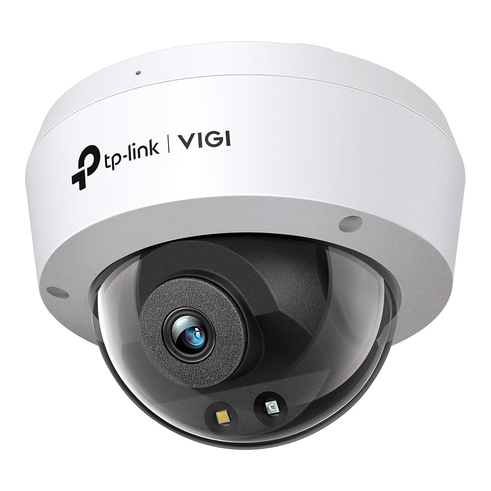 TP-Link VIGI 5MP Dome Network Smart Security Camera, Full-Color, AI Detection, H.265+, 120dB WDR, IK10,IP67, PoE/12V DC, Two-Way Audio, Onboard Storage SD card slot (VIGI C250(2.8mm))