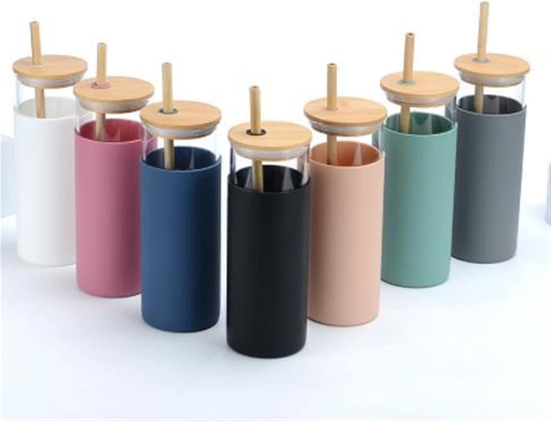 500ml Pyrex Glass Thermal Mug with Wooden Lid, Silicone Sleeve and Reusable Wooden Straw – Elegant Insulated Cup for Hot and Cold Drinks