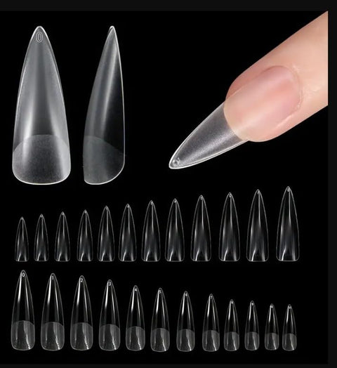 LONG Almond Nail Tips - Upgraded Matte Gel No Filed -240 PCS Pre-shaped Full Cover Nails Clear Acrylic False Gelly for Soak Off Extensions 12 Sizes