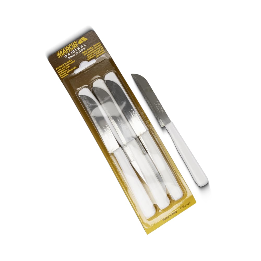 Marob by Marietti Utility Knife Set – 6-Piece WHITE – 9 cm Flat Blades- Ideal for Various Foods – Rust-Resistant & Eco-Friendly – Made in Italy