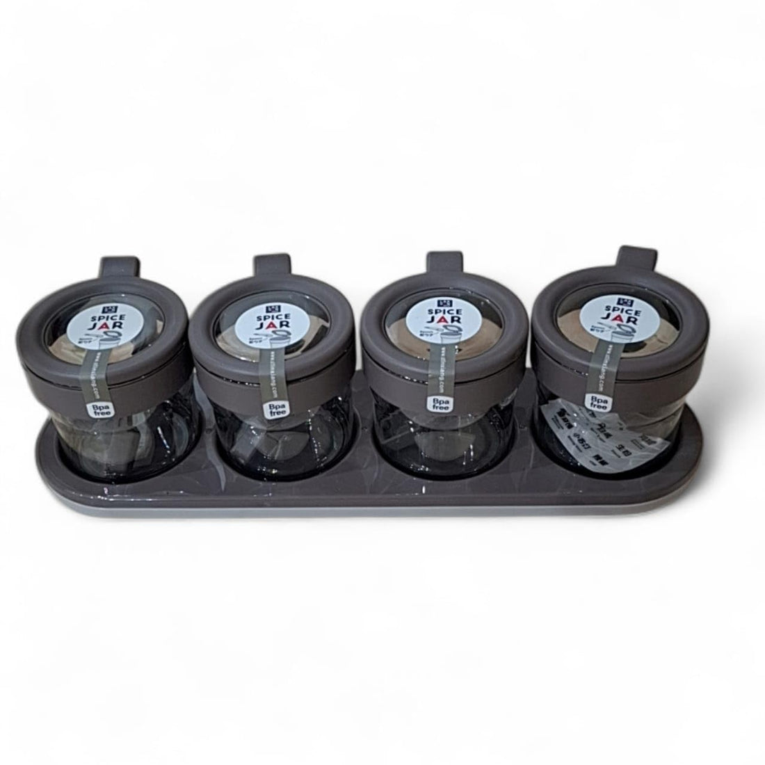 Spice Jars 4 Jars, 120ml Empty Square Spice Containers with Spice Spoons, Lids