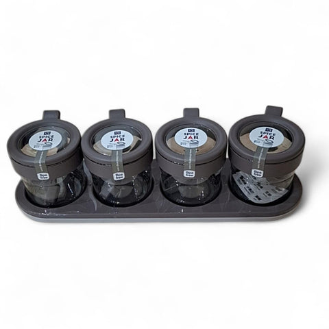 Spice Jars 4 Jars, 120ml Empty Square Spice Containers with Spice Spoons, Lids