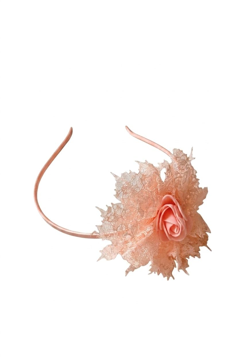 Girls' Lace Bow Headband with Rose Flower, Elegant Hair Accessory for Special Occasions (Simon)