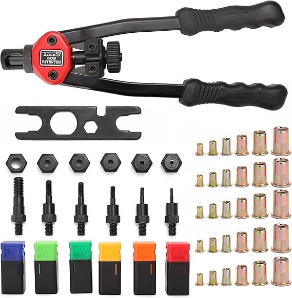 Hand Rivet Nut Tool with Accessory Kit, Includes Rivet Nuts, Bolts and Multi-Size Wrenches