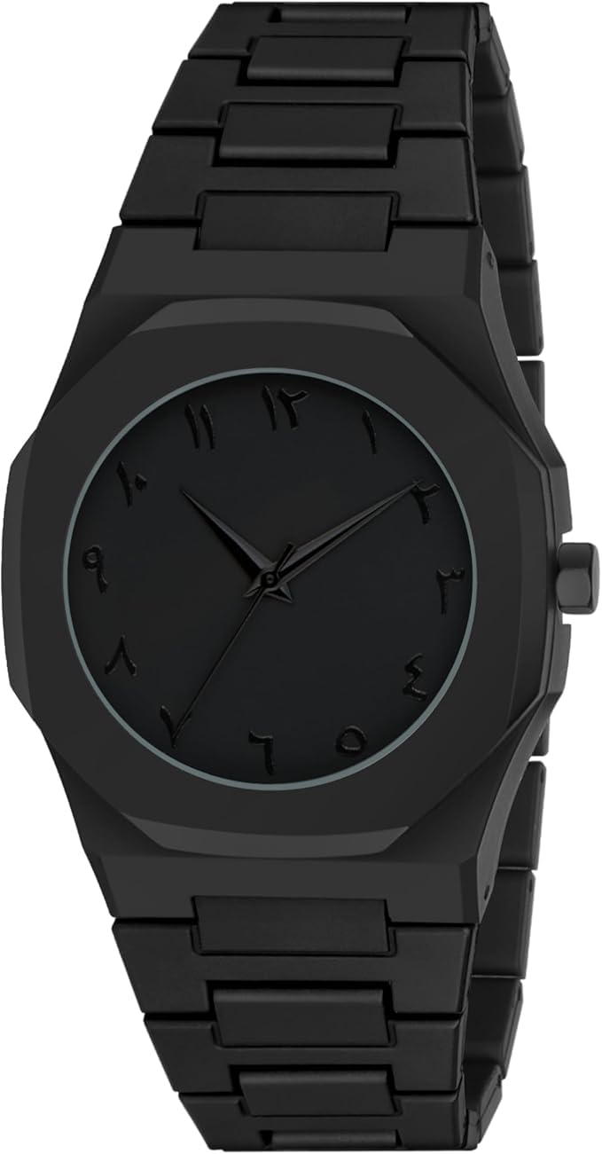 Men's Analog Watch Carbon Black with Clear Arabic Numerals – Stylish Design Lightweight – Comfortable Strap for Daily Use, Work and Occasions