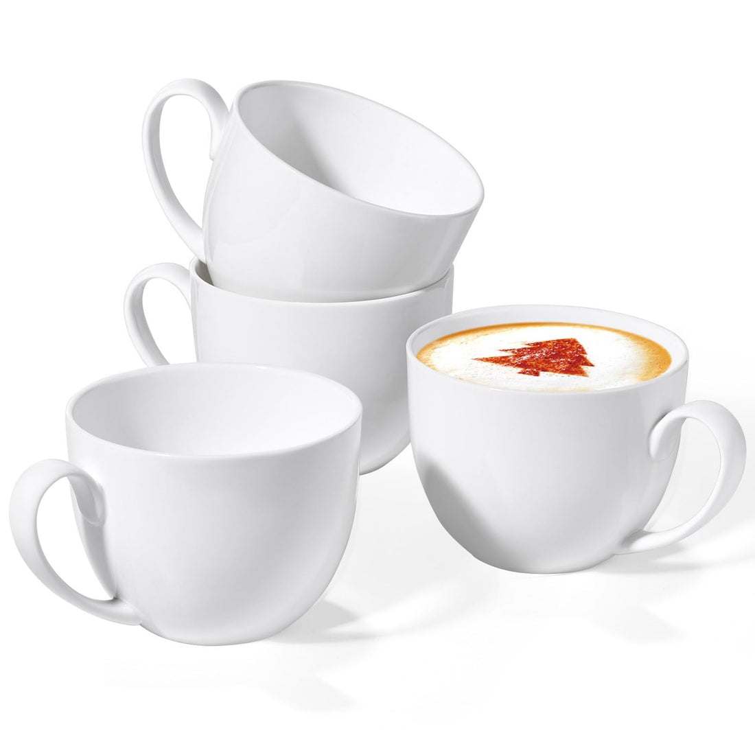 Chulan 22 oz Extra Large White Fine Bone China Cereal Soup Mugs Set of 2, Jumbo Porcelain Ceramic Coffee Mug, Latte Mugs Mocha Tea Cup with Big Handle for Desserts Snack, Microwave Dishwasher Safe