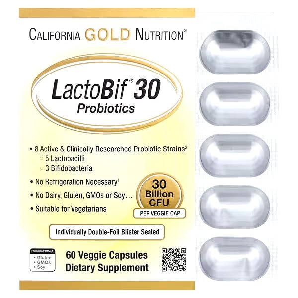 Lacto Bif 30 Probiotic, 30 Billion Capsules (60 Count) Third Party Tested, Vegan Friendly, Gluten Free, Manufactured in The USA