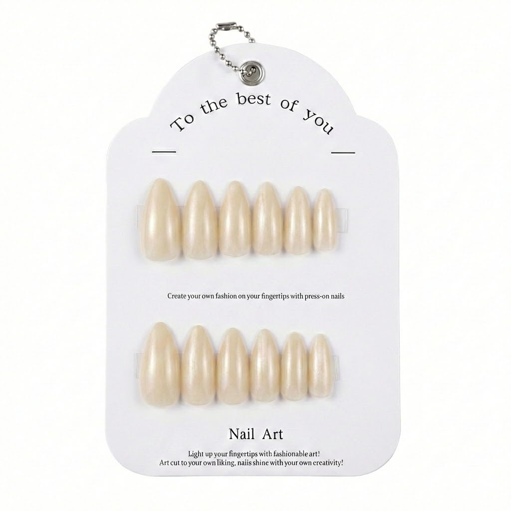 Nopatia False Nail Kit - "Press On" Manicure Set with Modern Art Designs - Instant Setting Nails with Natural & Professional Look that Gives You Instant Shine (Off White)