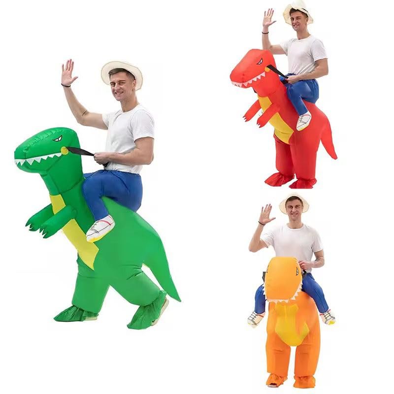 GHAZAL Inflatable Dinosaur Costume for Adults, T-Rex, Halloween, One Size, Multicolor, Polyester, Includes Battery Case and Fan