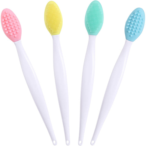 4 Pcs Double-Sided Pore Cleaning Brush, Lip Scrubber, Silicone Lip Brush Exfoliator, Lip Scrubber Exfoliator for Dark Lips, Face (4 Colors)