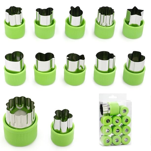 12PCS Vegetable Fruit Cookie Cutter Shapes, Mini Cookie Stamps Mold for Kids Crafts Baking Decorating Food, Stainless Steel Crafts for Kitchen
