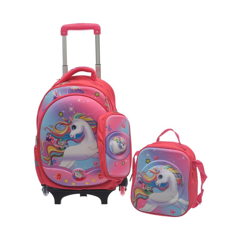 Migo Kids School Backpack trolley removable full set Pink, 16-Inch Size
