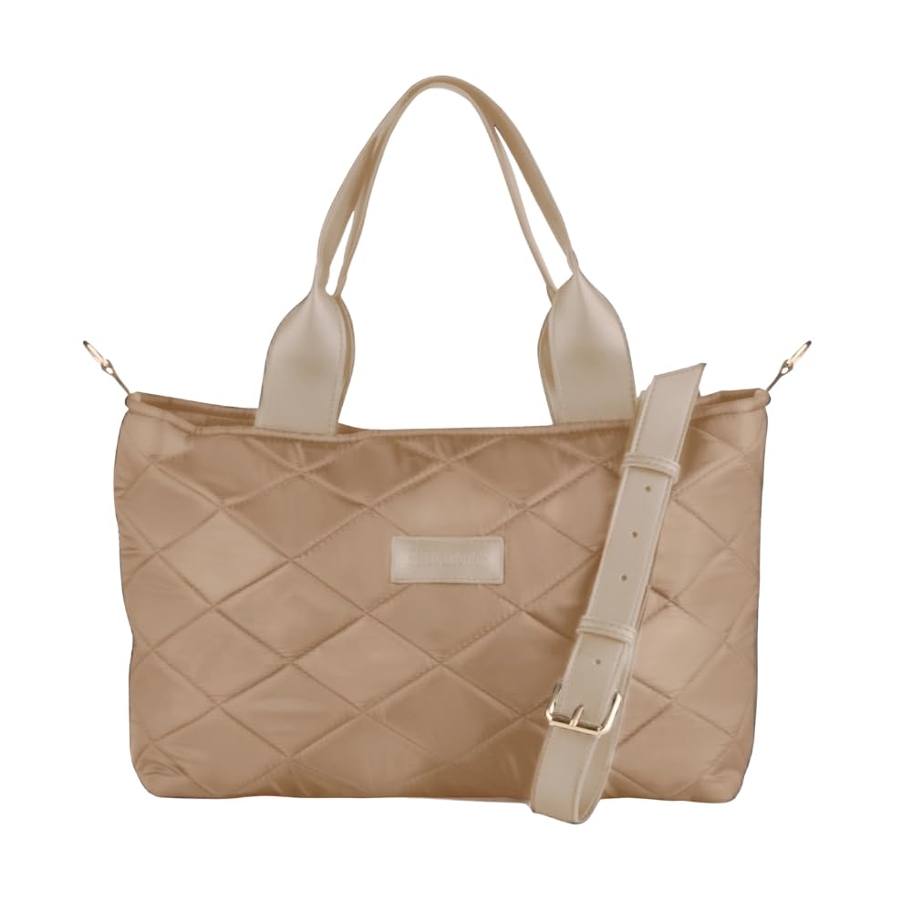 BS Collection Boom Big Bag Soft Quilted Canvas Shoulder Bag for Women - Cafe