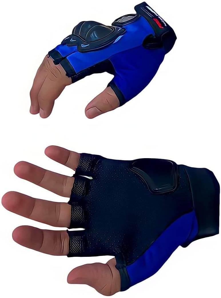 Faux Leather Half Finger Gloves -blue color