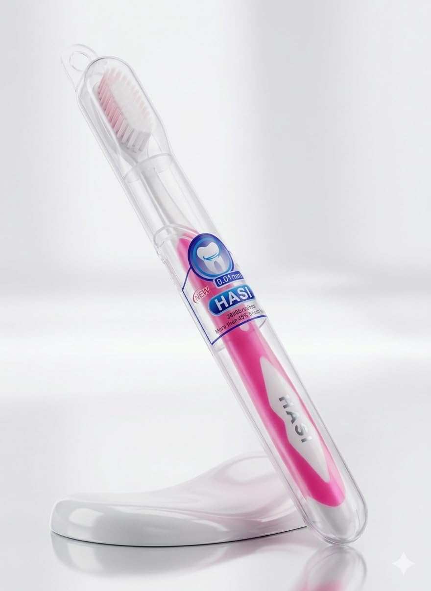 HASII PRO WHITE Premium Toothbrush - 0.12mm Extra Fine Dense Bristles to Protect Gums & Deep Clean Sensitive Teeth - Hygienic Cap & Comfortable Non-Slip Handle