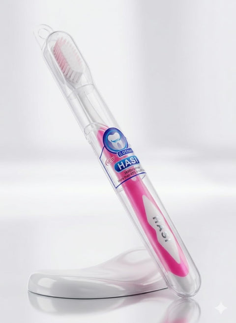 HASII PRO WHITE Premium Toothbrush - 0.12mm Extra Fine Dense Bristles to Protect Gums & Deep Clean Sensitive Teeth - Hygienic Cap & Comfortable Non-Slip Handle