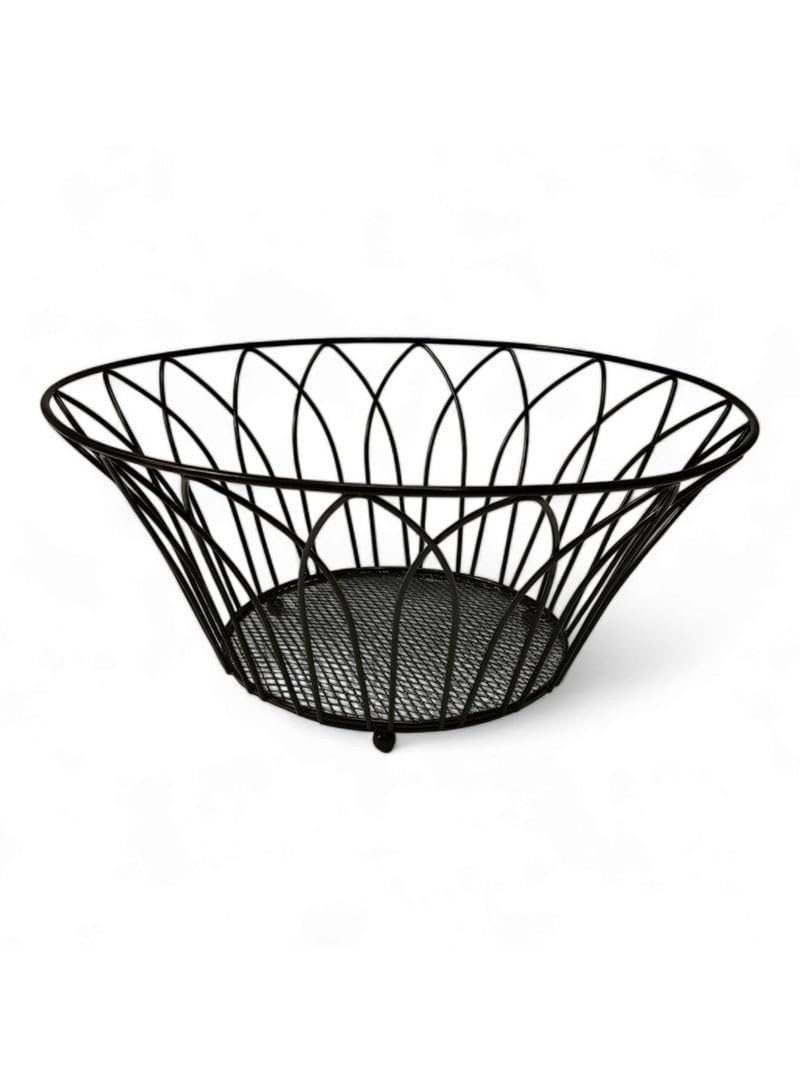Plan A Modern Modern Round Metal Fruit Plate, Wrought Iron Fruit Bowl, Fruit and Vegetable Storage Basket, Fruit Plate for Living Room Home Kitchen Decoration (Black)