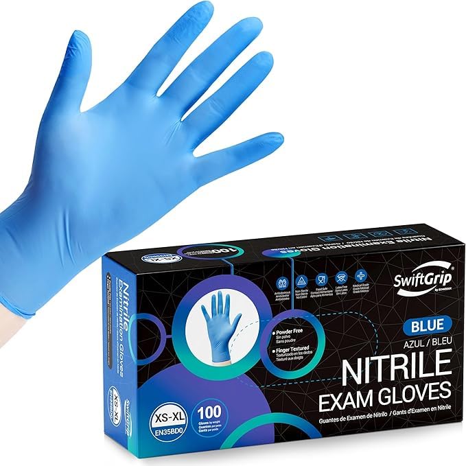 Nitrile Medical Examination Gloves, Blue, 100 Pieces, 3 Mil, Latex Free, Multiple Sizes XS-XL