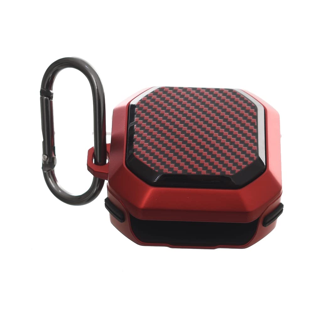 Carbon Square Airpods Case With Shock Proof Edge And Metal Hanger For Buds Live - Red Black