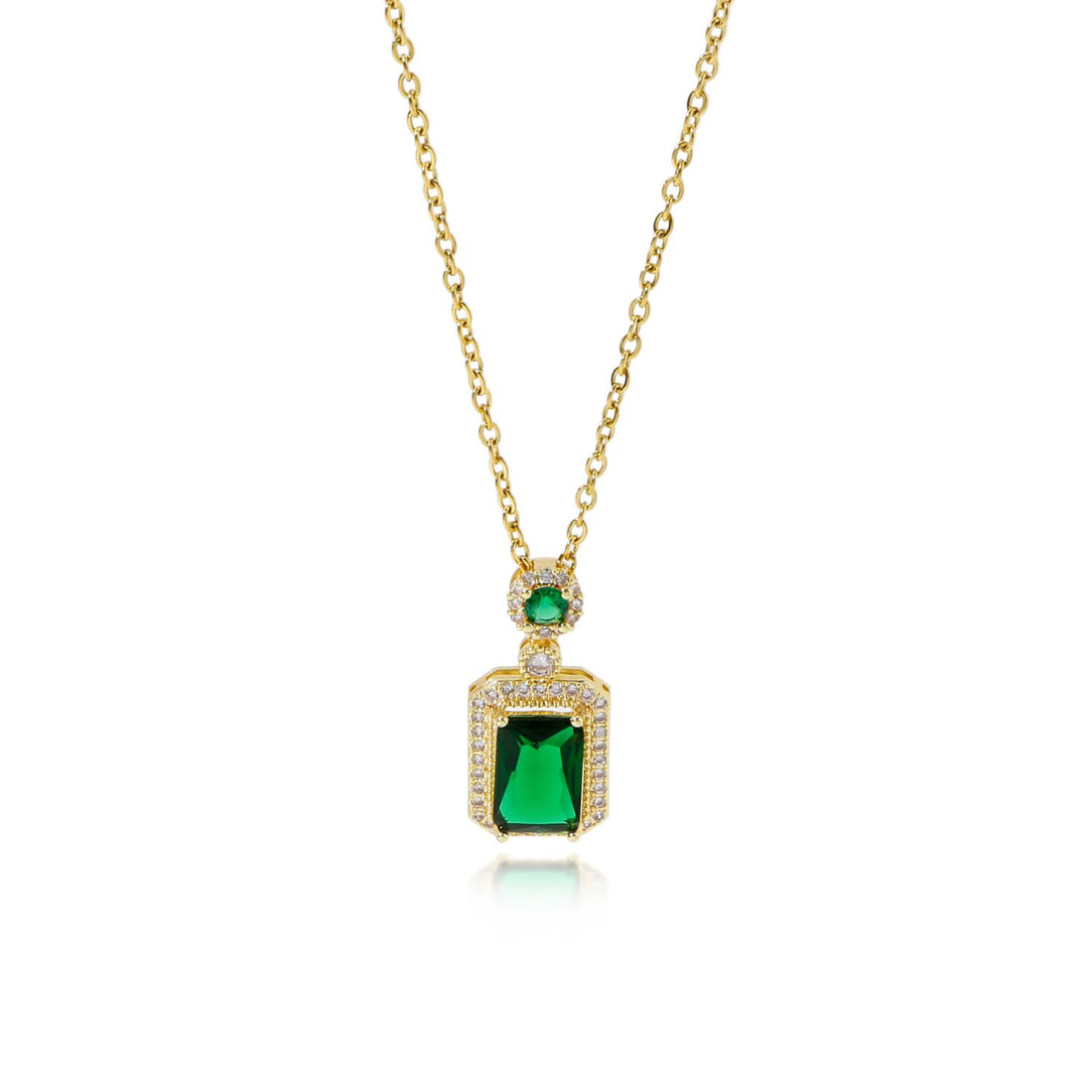 Princess Style Rhinestone Zircon Simulated Green Emerald Pendant Necklace for Women Square Cubic Zirconia Aesthetic Necklaces 18K Gold Plated Stainless Steel Fashion Jewelry By (TOP-TREND)