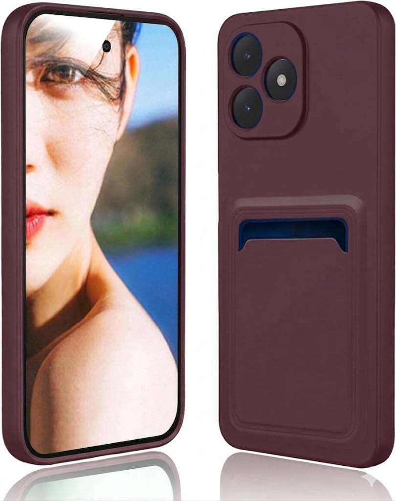 Soft Silicone Case Cover with Card Holder Compatible with Realme C53 / C51, Fashion Soft Design Wallet Case (Wine Red)