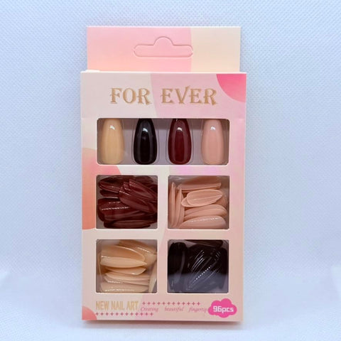 96 Pcs Press on nails False nails Almond Shape Fake Nails Oval Shape False Nails Artificial Fingernails for Women Girls (Grey Brown Beige)