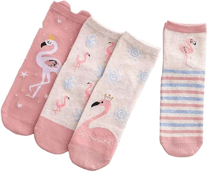 "Smart Edge,Women's Flamingo Print Socks Stripe Pattern Very Chic Masterpiece Girls and Boys,Fashion and Unique Socks,6 Pairs,Multicolor