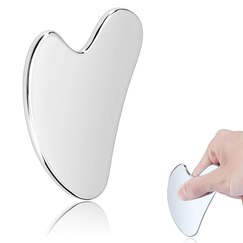 Gua Sha Stainless Steel, Stainless Steel Gua Sha Stone for Jaw Shaping, Gua Sha Stone Face Tool, Scraping Massage Tool, Metal Lymphatic Drainage Massage Scraper for Face, Eyes, Neck, Body Silver
