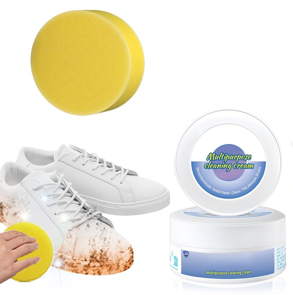 Shoes Cleaning Cream, Shoe Care, White Shoe Shine Cream, Cleaning Cream for Shoes with Sponge, Magic Shoes Stain Remover Cream, for (Synthetic) Leather, for White Shoes