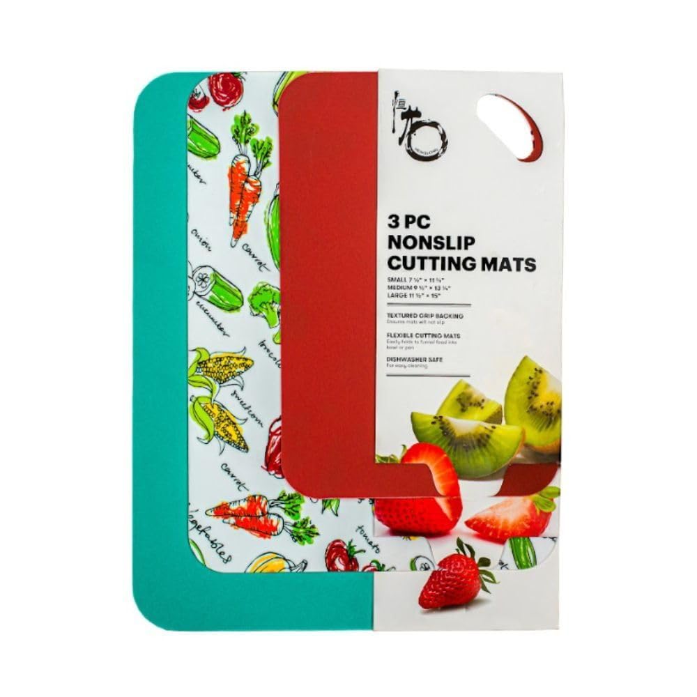 3-Pieces Silicone Non Slip Cutting Boards, Multicolor Rolling Mat with Handle, For Kitchen Chopping/Cutting/Slicing 18L x 12W x 2Th. (Toruquise)