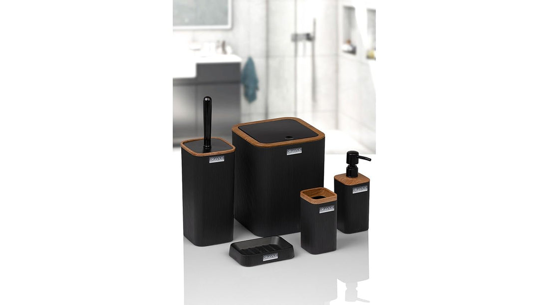 Okyanus 5-Piece Bathroom Set Mina Square (Wood) Black, OKY-420-3-S-Multicolor