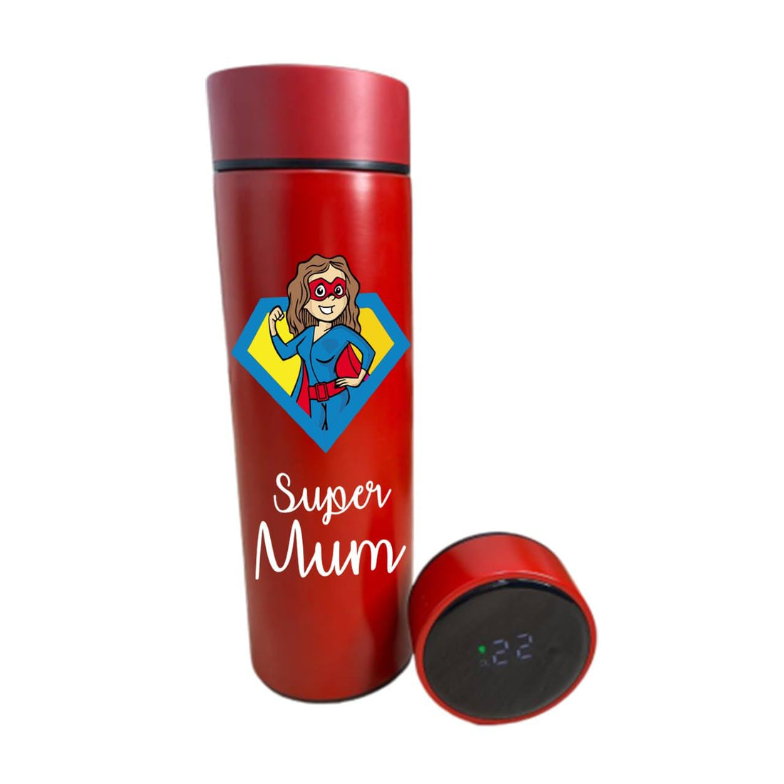 Thermal mug with digital screen- Red- Mother's Day gift-Super mom- Waterproof sticker-one sided printing- We print your gift