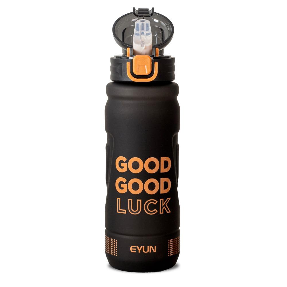 Good Luck Water Bottle, Plastic BPA-Free Handle Bottle, Straw, Flip Flop Cover Lid & Leak Proof, for Used for School, Office, Gym and Outdoor Sports(1000 Ml) (Orange)