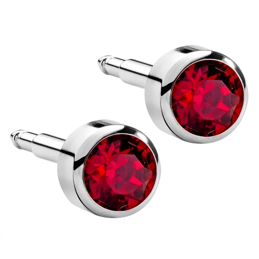 Ruby Birthstone Stud Earrings, Surgical Steel Hypoallergenic Ear Piercing Studs for Sensitive Ears, Mini Size 2.78mm,23k White Finish