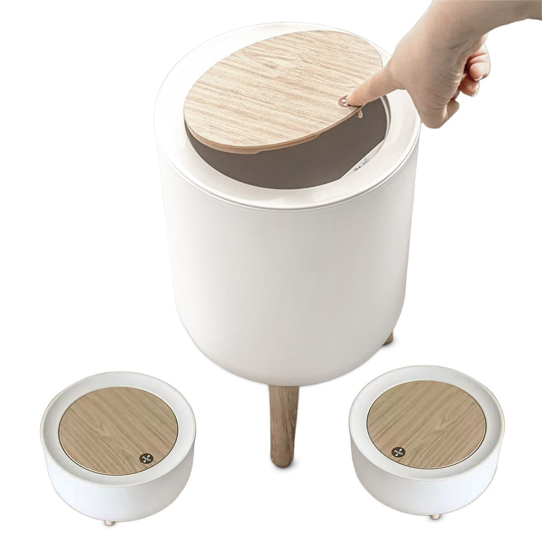 Trash Bin Kitchen Waste Bin Set 3-Piece Dustbin 7L & 2×2L Round Plastic Garbage Can White PP
